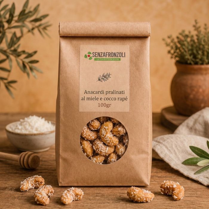 Anacardi pralinati al miele e avvolti da cocco rapé 100gr