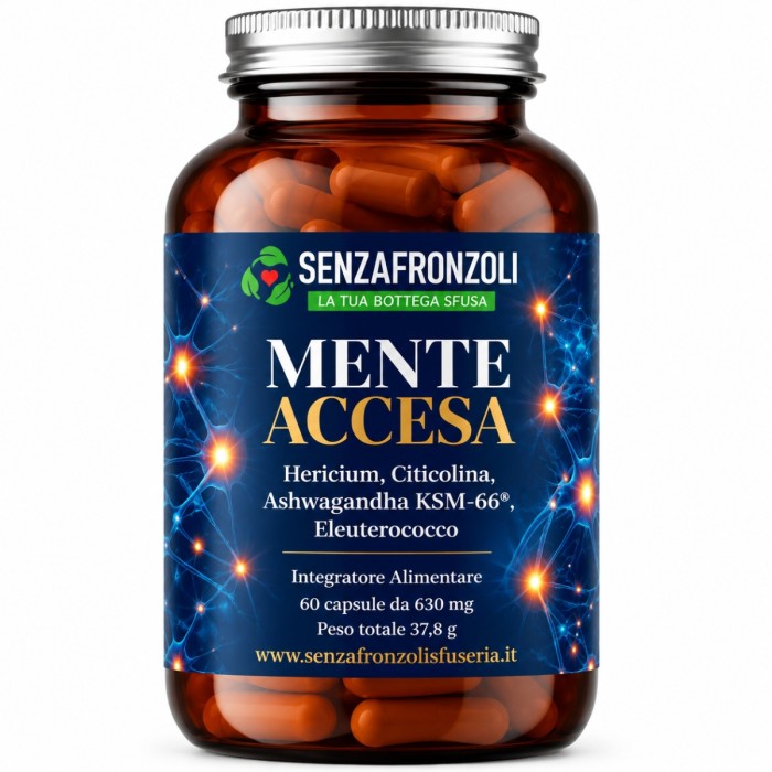 MENTE ACCESA – Citicolina 250 mg, Hericium, Eleuterococco e Ashwagandha KSM-66® – 60 capsule