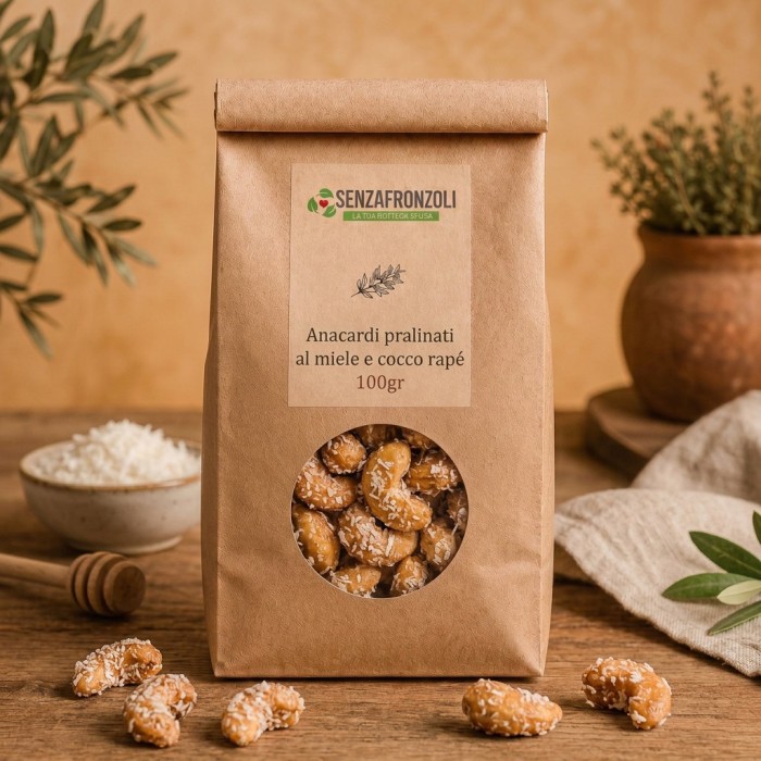Anacardi pralinati al miele e cocco – Senza Fronzoli – 100 g