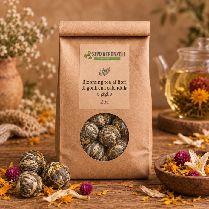 Blooming tea con tè bianco e fiore di gonfrena – Senza Fronzoli – 2 pz