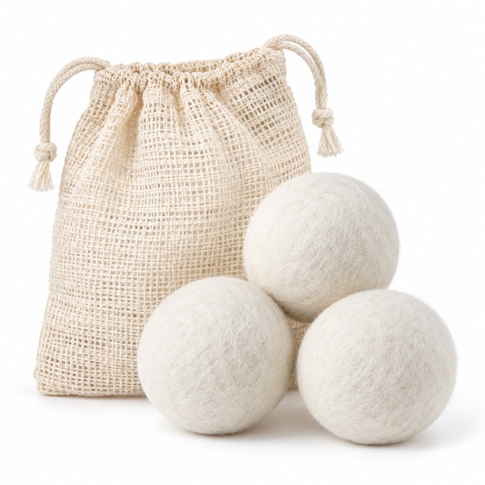Set di 3 palline di lana per asciugatrice con sacchetto – 144 g