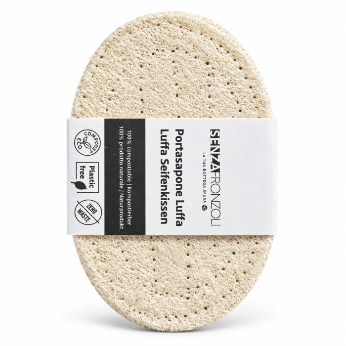 Portasapone in luffa per appoggiare il sapone solido e favorire il drenaggio dell’acqua