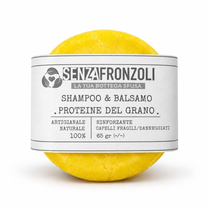 SHAMPOO E BALSAMO SOLIDO PROTEINE DEL GRANO – CAPELLI FRAGILI – 65 G