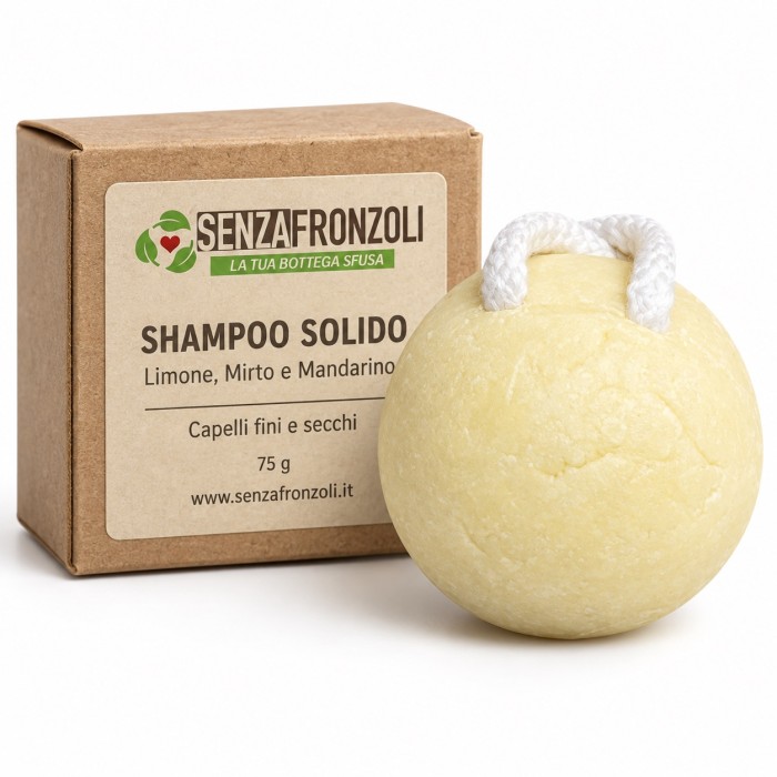 SHAMPOO SOLIDO LIMONE, MIRTO E MANDARINO – CAPELLI FINI E SECCHI – 75 G